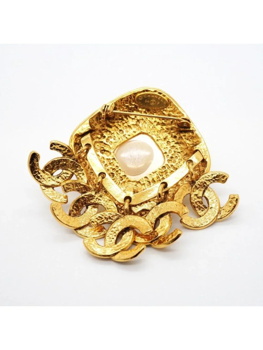 Chanel Brooch Vintage CC Logo Gold Plated Faux Pearl